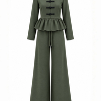 Elegant Two-Piece Women’s Set with Peplum /2608/Olive Green