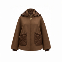 Brown Hooded Jacket with Quilted Pockets/25101/