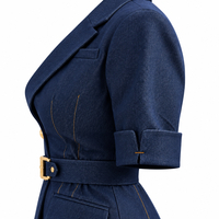 Elegant dark navy blazer with belt/20-79/