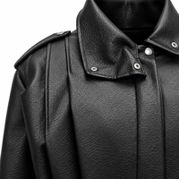 Black Faux Leather Jacket with High Collar/2838/