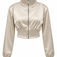 Satin Sporty-Elegant Two-Piece Set in Ecru/2183/