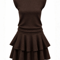 Elegant Two-Piece Textured Set with Layered Skirt/2450/