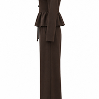 Elegant Women’s Peplum Two-Piece Set/2608/Brown