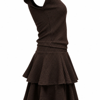 Elegant Two-Piece Textured Set with Layered Skirt/2450/