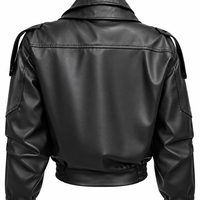 Women’s Faux Leather Belted Jacket with High Collar/2061/