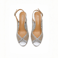 Women's elegant sandals /natural leather + textile /217-09/silver