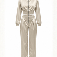 Satin Sporty-Elegant Two-Piece Set in Ecru/2183/