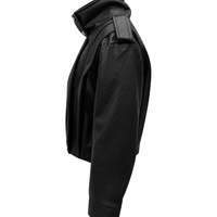 Black Faux Leather Jacket with High Collar/2838/