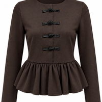 Elegant Women’s Peplum Two-Piece Set/2608/Brown