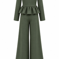 Elegant Two-Piece Women’s Set with Peplum /2608/Olive Green