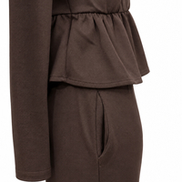 Elegant Women’s Peplum Two-Piece Set/2608/Brown