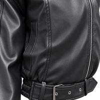 Women’s Faux Leather Belted Jacket with High Collar/2061/