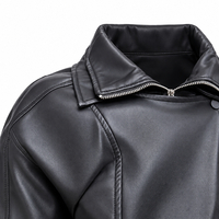 Women’s Faux Leather Belted Jacket with High Collar/2061/