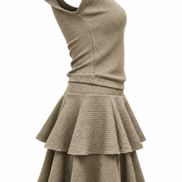 Elegant Two-Piece Women’s Set with Flared Skirt /2450/Beige