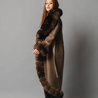Palton din lana de alpaca cu blana naturala de vulpe BROWN