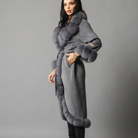 Palton din lana de alpaca cu blana naturala de vulpe GREY