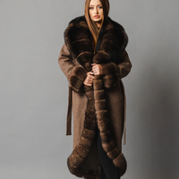 Palton din lana de alpaca cu blana naturala de vulpe BROWN