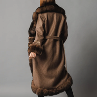 Palton din lana de alpaca cu blana naturala de vulpe GREY