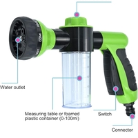 Pistol de udat gradina cu furtun si recipient pentru detergent - 8 in 1 - 699749