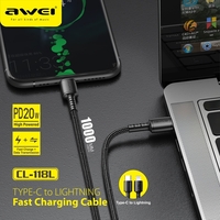 Cablu de încărcare și date - Type-C la Lightning - CL -118L - 20W - AWEI - 887950