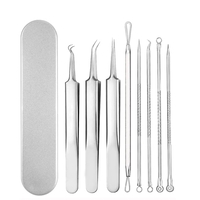 Set 7 pensete pentru extractie puncte negre, comedoane, acnee, ustensile cosmetice din inox, metalic, Neo™ Premium®