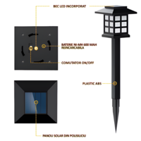 Lampa Solara de Exterior, pentru Gradina, cu Tarus, tip Felinar, Decorativa, Senzor de Lumina, Waterproof, Lumina Calda, Negru, Neo™