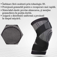 Genunchiera elastica ajustabila cu bretele elastice respirabila marca Jetitude™,1 Bucata Gri cu Negru Marime XL