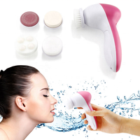 Perie Rotativa pentru curatare faciala si masaj 5 in 1, Neo™ Premium, cu 2 viteze, functie de reglare a vitezei, 5 capete perii interschimbabile,13x7cm, alb/roz