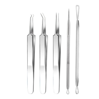 Set 6 pensete pentru extractie puncte negre, comedoane, acnee, ustensile cosmetice din inox, metalic, Neo™ Premium®