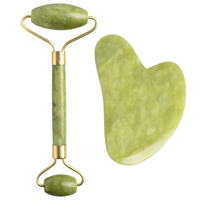 Set Rola Dubla Roller Jade si Piatra Guasha de Jad, Neo™, aparat / dispozitiv pentru masaj facial si corporal si drenaj limfatic, Verde
