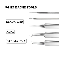Set 7 pensete pentru extractie puncte negre, comedoane, acnee, ustensile cosmetice din inox, metalic, Neo™ Premium®