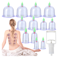 Set de 12 Ventuze Transparente pentru Masaj Terapeutic cu Pompa cu Vacuum, Efecte Anticelulitice, Antistres si Relaxare Musculara, Neo™