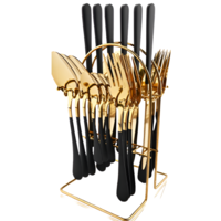 Set Tacamuri in Stil Portughez, 24 piese, din Otel Inoxidabil, Auriu/Negru, Neo™