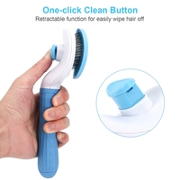 Perie cu buton auto-curatare pentru animale, Bell™ Pet-Pet®, utila in curatarea si ingrijirea parului, 20x10x6 cm, pisici, caini, iepuri, albastra