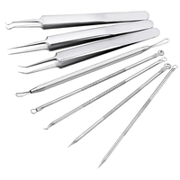 Set 8 pensete pentru extractie puncte negre, comedoane, acnee, ustensile cosmetice din inox, metalic, Neo™ Premium®