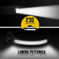 Lanterna de cap Neo™ LED, sursa banda, profesionala, acumulator, senzor miscare, 4 moduri lumina, lumina laterala, pentru pescuit, vanatoare, munca, negru