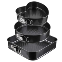 Set 3 Tavi pentru Copt, Forme Inima/Rotunda/Patrata si Baza Detasabila, 24 cm/26 cm/28 cm, Negru, Neo™