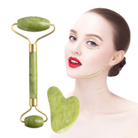Set Rola Dubla Roller Jade si Piatra Guasha de Jad, Neo™, aparat / dispozitiv pentru masaj facial si corporal si drenaj limfatic, Verde