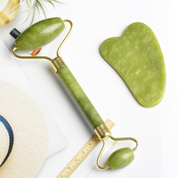 Set Rola Dubla Roller Jade si Piatra Guasha de Jad, Neo™, aparat / dispozitiv pentru masaj facial si corporal si drenaj limfatic, Verde