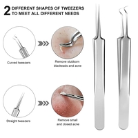 Set 8 pensete pentru extractie puncte negre, comedoane, acnee, ustensile cosmetice din inox, metalic, Neo™ Premium®