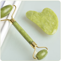 Set Rola Dubla Roller Jade si Piatra Guasha de Jad, Neo™, aparat / dispozitiv pentru masaj facial si corporal si drenaj limfatic, Verde
