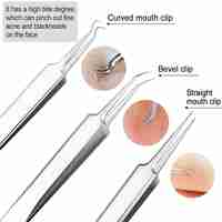 Set 7 pensete pentru extractie puncte negre, comedoane, acnee, ustensile cosmetice din inox, metalic, Neo™ Premium®