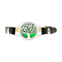 Bratara cu aromaterapie Neo™ WJ305, Tree of Life web leaves, eco-friendly, aliaj de zinc si piele ecologica
