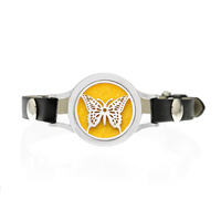Bratara cu aromoterapie Neo™ WJ445, Yellow Butterfly, eco-friendly, aliaj de zinc si piele ecologica