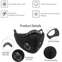 Masca Neagra de Protectie, Aspect Modern, Sport, cu Filtru de Carbon, 2 Valve