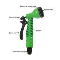 Furtun de Udat Gradina Extensibil, cu 7 Functii, cu Pistol de Udat, 60 metri, Conectori Inclusi, Verde, Neo™