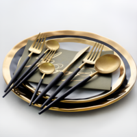 Set Tacamuri in Stil Portughez, 24 piese, din Otel Inoxidabil, Auriu/Negru, Neo™