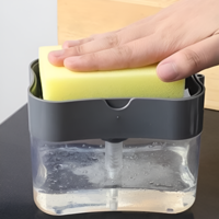 Dispenser 2 in 1, Suport pentru Burete si Dozator Detergent de Vase, 380 ml, 14x11x9 cm, Gri/Transparent, Neo™