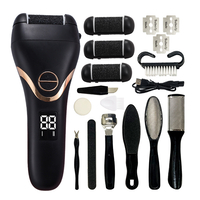 Pila electrica cu afisaj digital pentru picioare, cu lanterna, cu kit profesional 22 in 1, reincarcabila USB, rezistent la apa, aparat electric pentru indepartarea calusuri cu 3 capete role 2 viteze