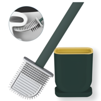 Perie de Silicon pentru Toaleta. cu Suport din Plastic, Aspect Modern, Verde, Neo™